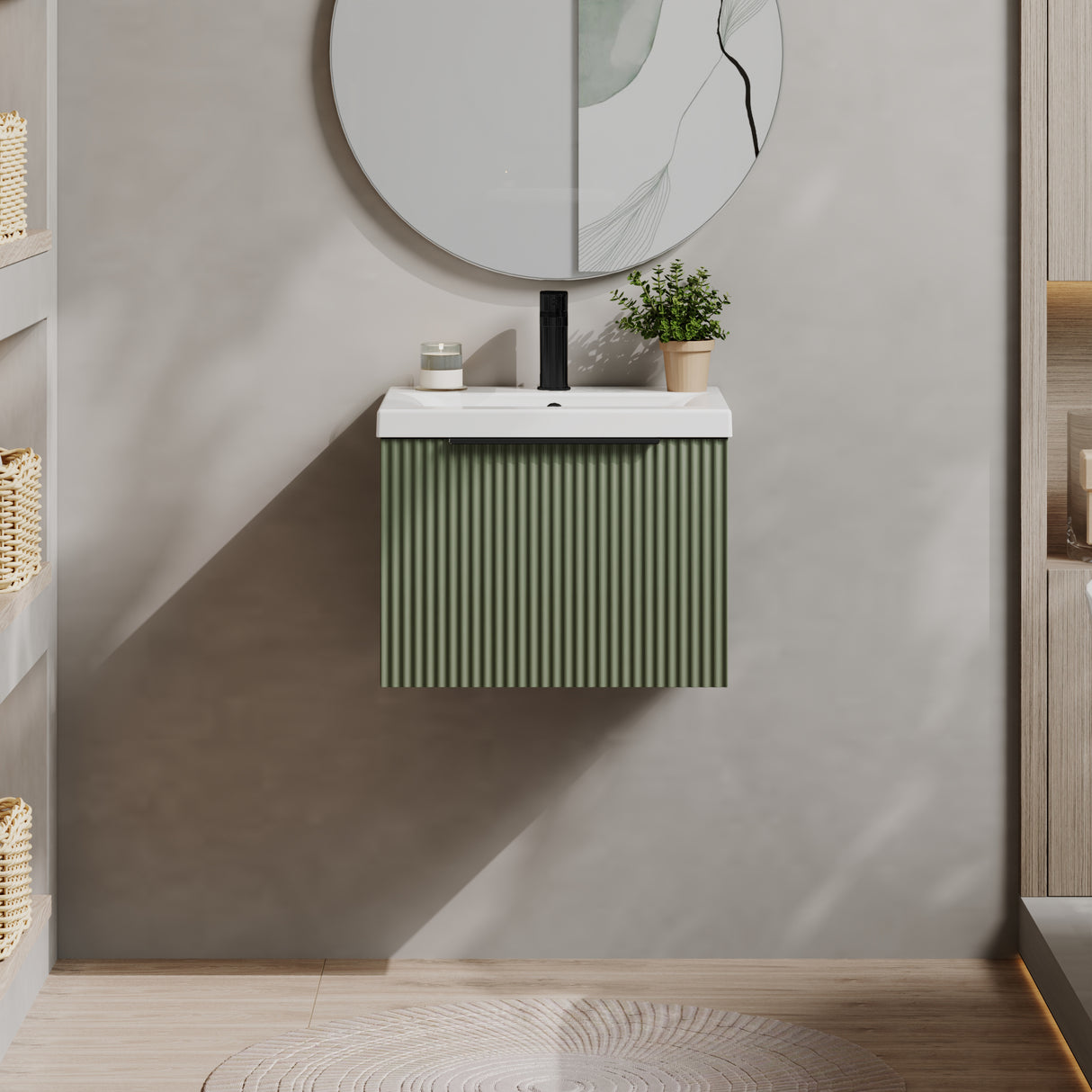 Fluted Front Wall Hung Vanity Basin Unit with Choice of Size, Colour and Handle Options