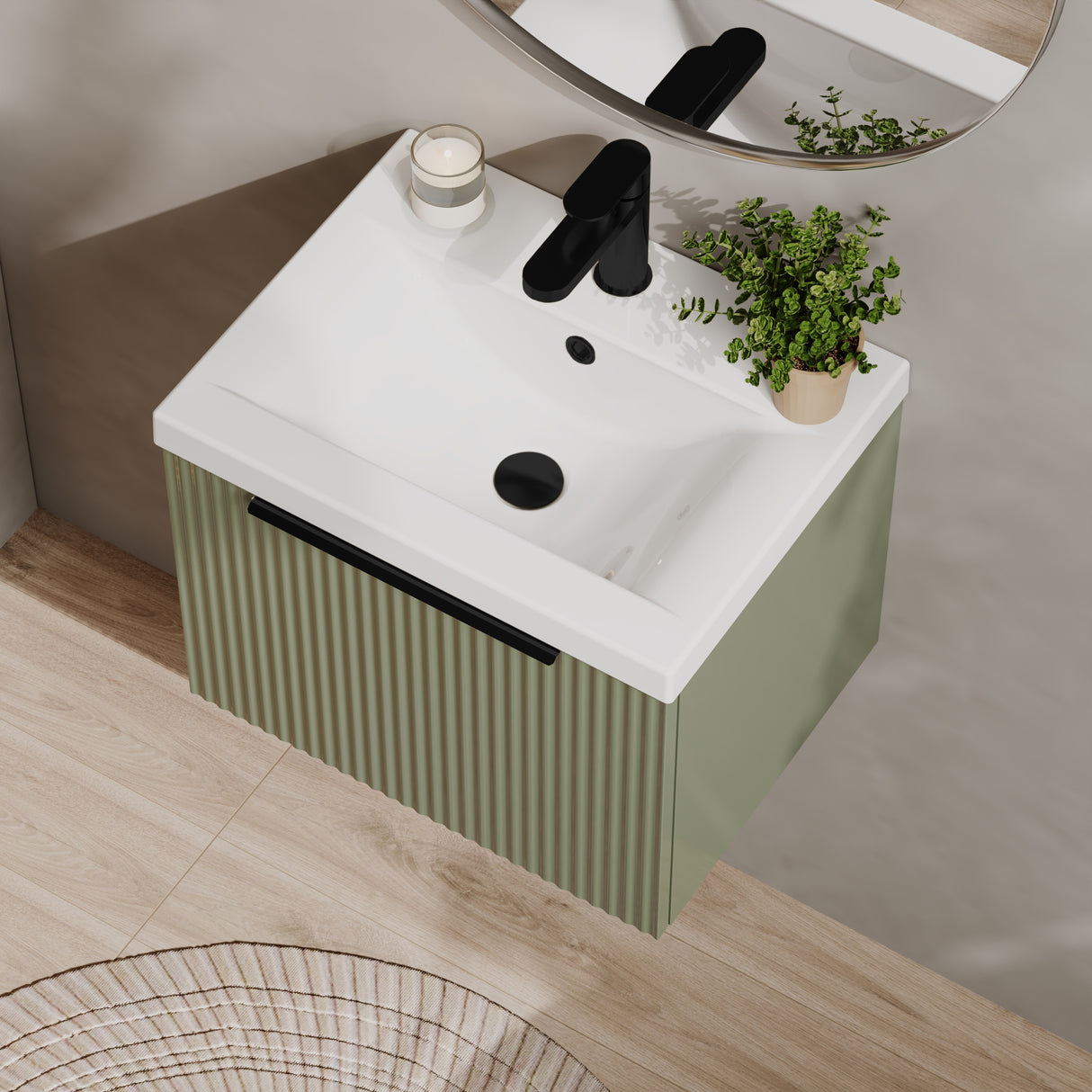 Fluted Front Wall Hung Vanity Basin Unit with Choice of Size, Colour and Handle Options