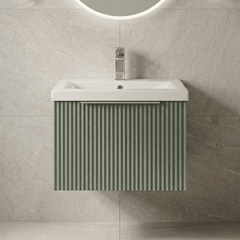 [BFFF891A] Tixall Fluted Front Wall Hung Vanity Basin Unit with Choice of Size, Colour and Handle Options - Silo