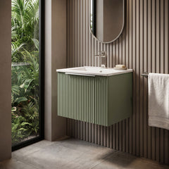 [BFFF891B] Tixall 1 Drawer Wall Hung Vanity Basin Unit with 1 Tap Hole Minimalist Ceramic Basin, Choice of Size and Colour