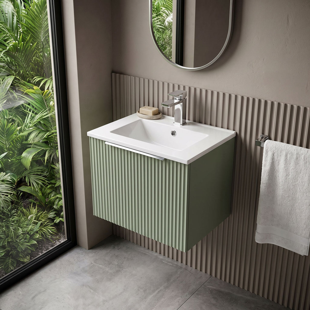 [BFFF891B] Tixall 1 Drawer Wall Hung Vanity Basin Unit with 1 Tap Hole Minimalist Ceramic Basin, Choice of Size and Colour