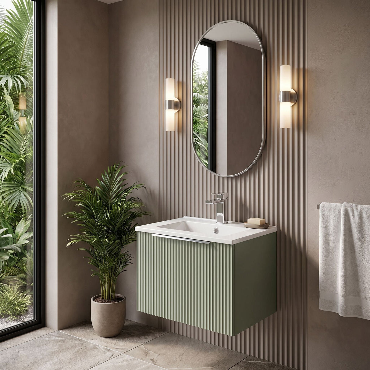 [BFFF891B] Tixall 1 Drawer Wall Hung Vanity Basin Unit with 1 Tap Hole Minimalist Ceramic Basin, Choice of Size and Colour