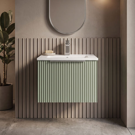 [BFFF891B] Tixall 1 Drawer Wall Hung Vanity Basin Unit with 1 Tap Hole Minimalist Ceramic Basin, Choice of Size and Colour - Silo