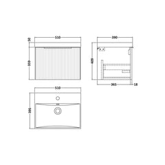 [BFFF891D] Tixall 1 Drawer Wall Hung Vanity Basin Unit with 1 Tap Hole Thin-Edge Ceramic Basin, Choice of Size and Colour - Technical Drawing
