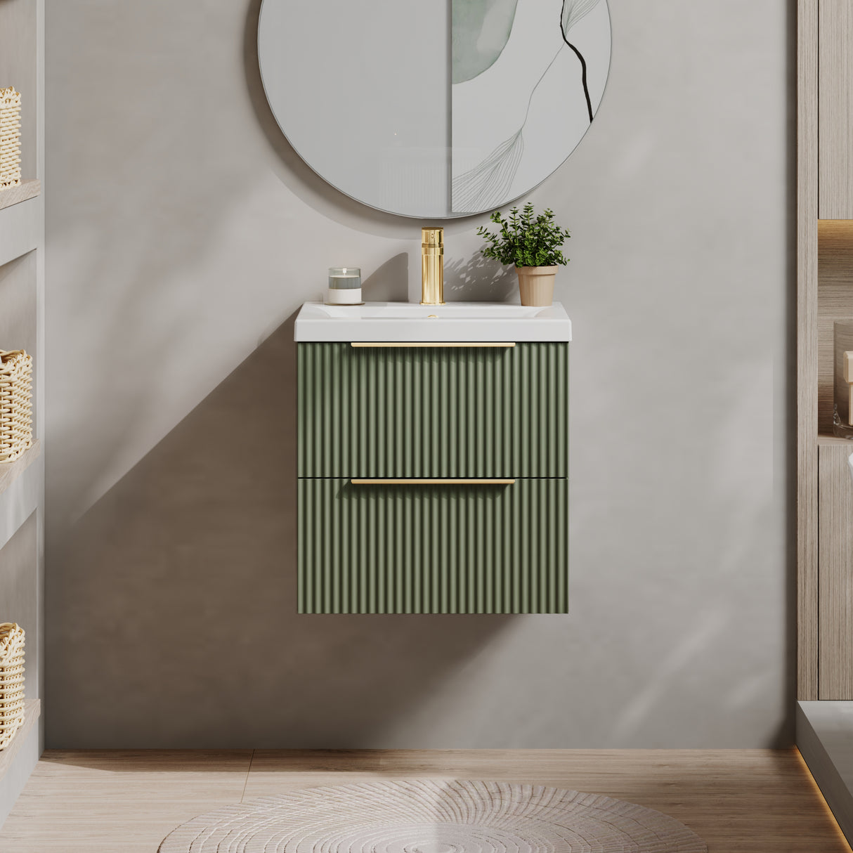Fluted Front Wall Hung Vanity Basin Unit with Choice of Size, Colour and Handle Options