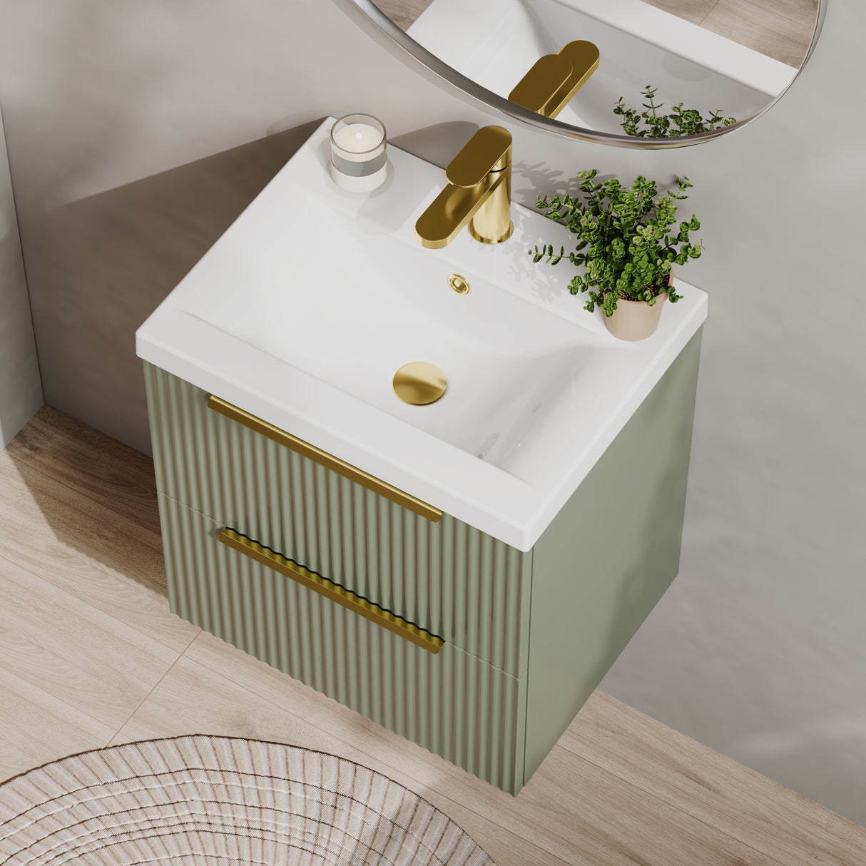 Fluted Front Wall Hung Vanity Basin Unit with Choice of Size, Colour and Handle Options