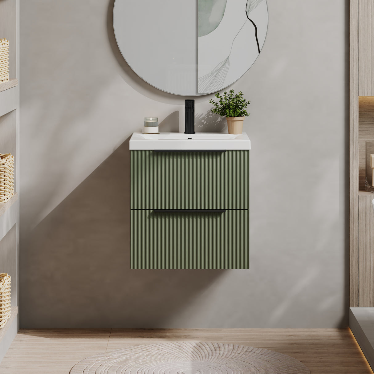 Fluted Front Wall Hung Vanity Basin Unit with Choice of Size, Colour and Handle Options