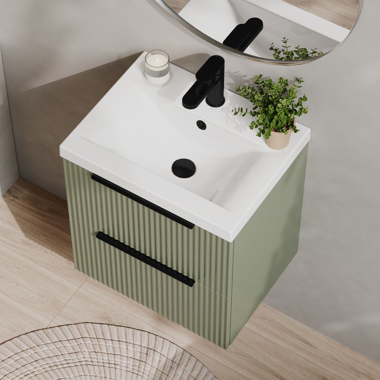 Fluted Front Wall Hung Vanity Basin Unit with Choice of Size, Colour and Handle Options