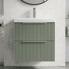 [BFFF892A] Tixall Fluted Front Wall Hung Vanity Basin Unit with Choice of Size, Colour and Handle Options - Silo