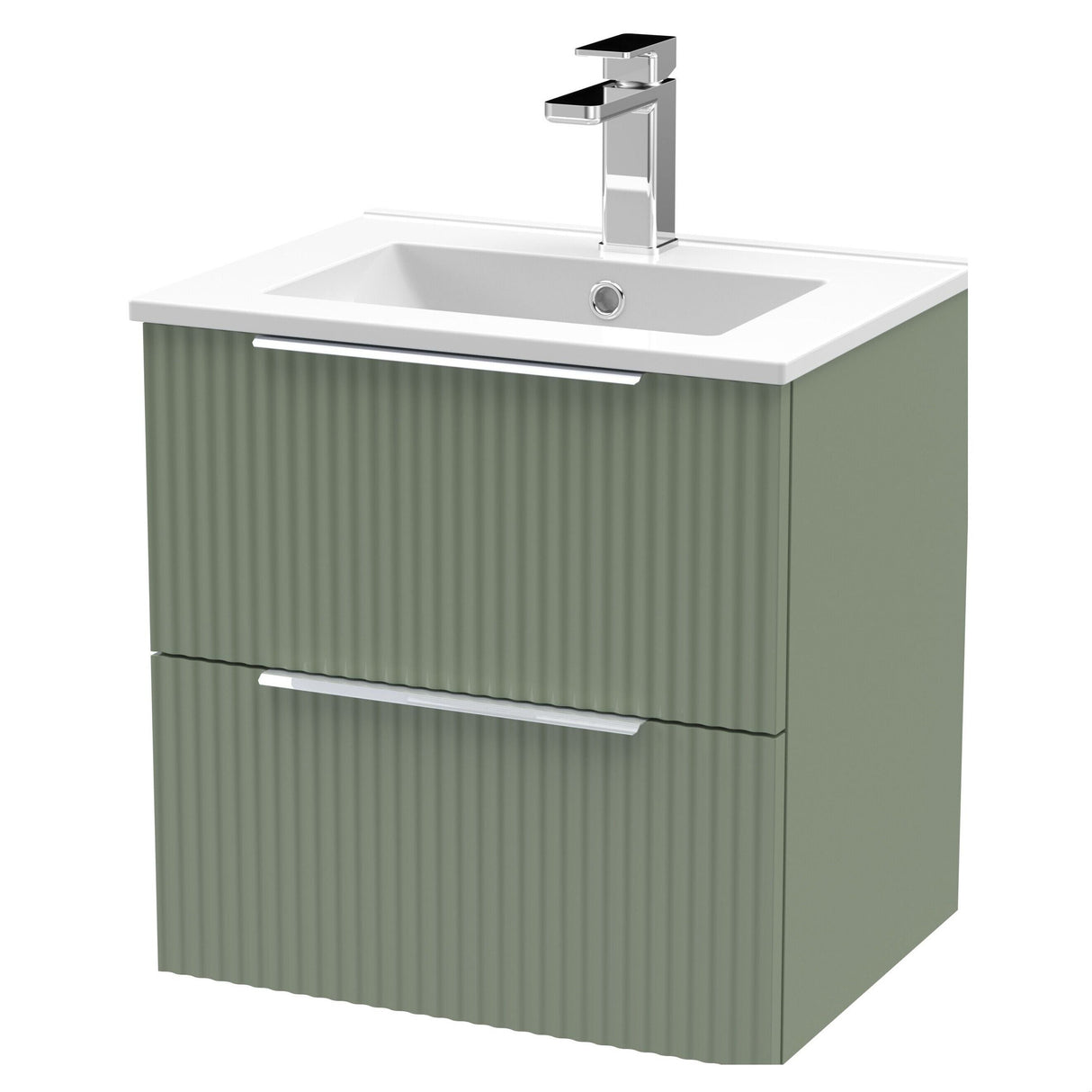 [BFFF892B] Tixall Fluted 2 Drawer Wall Hung Vanity Unit with Minimalist Basin - Choice of Size and Colour - Cutout