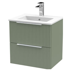 [BFFF892B] Tixall Fluted 2 Drawer Wall Hung Vanity Unit with Minimalist Basin - Choice of Size and Colour - Cutout