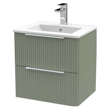 [BFFF892B] Tixall Fluted 2 Drawer Wall Hung Vanity Unit with Minimalist Basin - Choice of Size and Colour - Cutout
