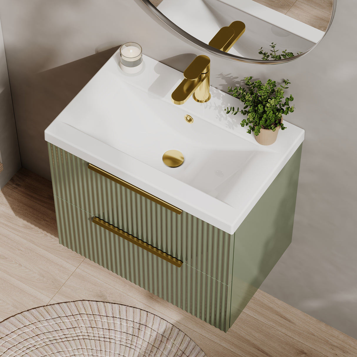 Fluted Front Wall Hung Vanity Basin Unit with Choice of Size, Colour and Handle Options