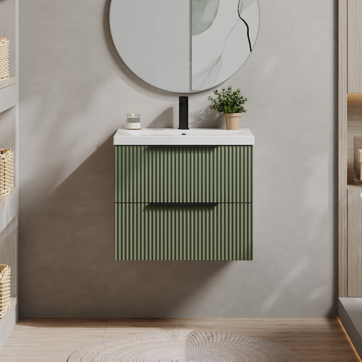 Fluted Front Wall Hung Vanity Basin Unit with Choice of Size, Colour and Handle Options