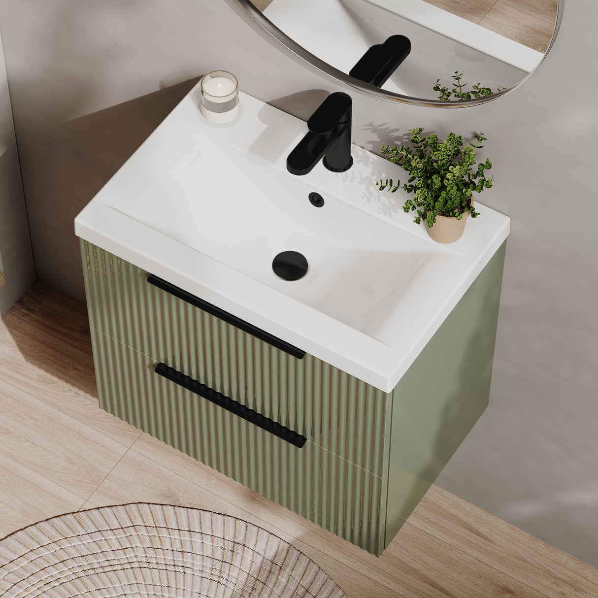Fluted Front Wall Hung Vanity Basin Unit with Choice of Size, Colour and Handle Options