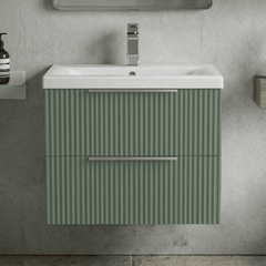 [BFFF893A] Tixall Fluted Front Wall Hung Vanity Basin Unit with Choice of Size, Colour and Handle Options - Silo