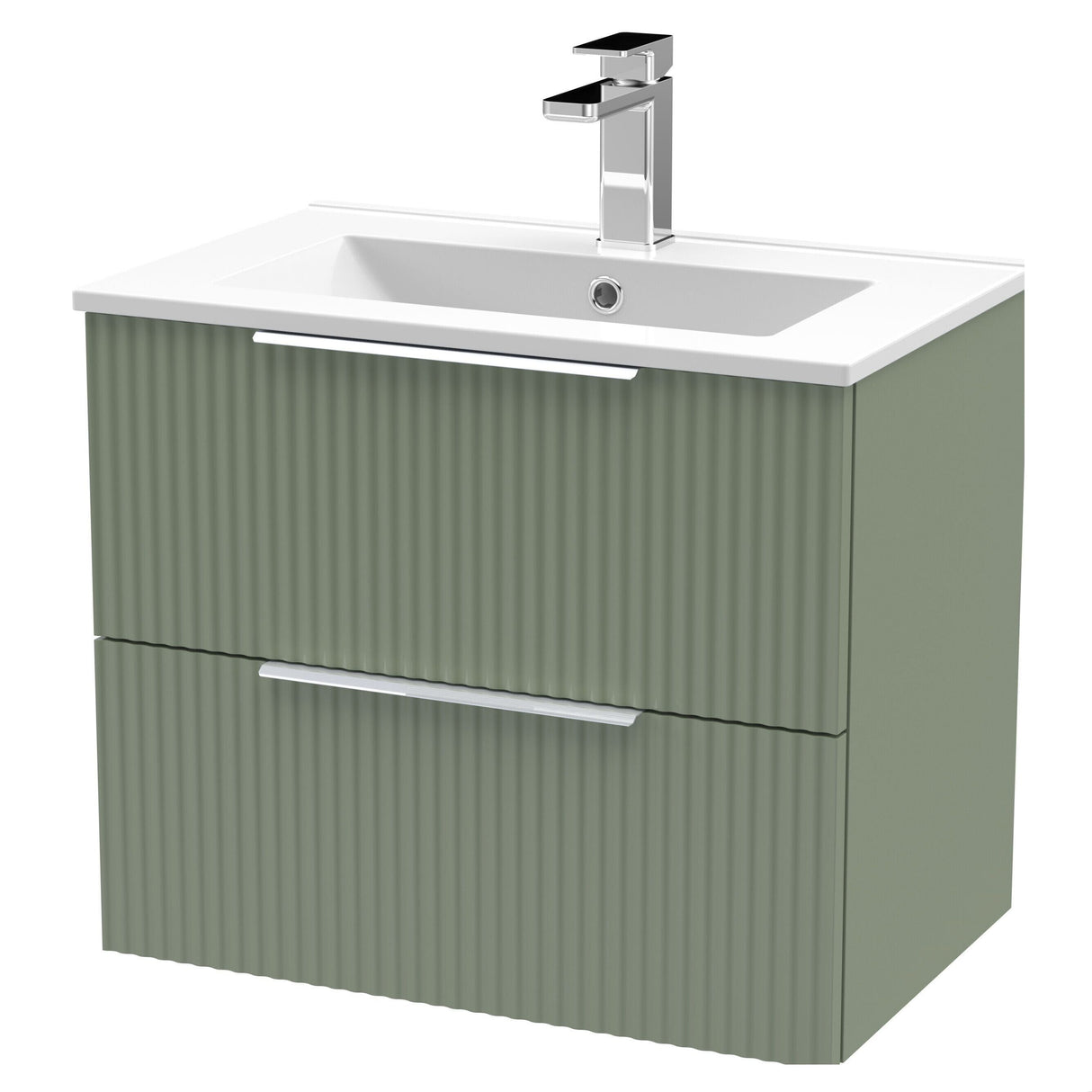 [BFFF893B] Tixall Fluted 2 Drawer Wall Hung Vanity Unit with Minimalist Basin - Choice of Size and Colour - Cutout