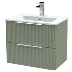 [BFFF893B] Tixall Fluted 2 Drawer Wall Hung Vanity Unit with Minimalist Basin - Choice of Size and Colour - Cutout