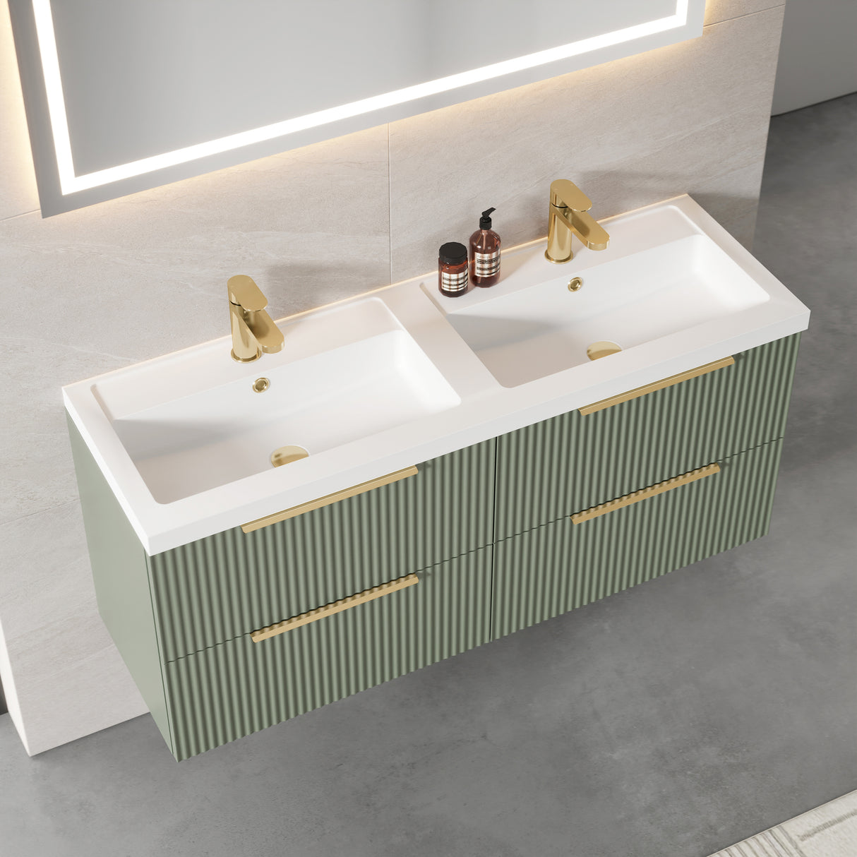Fluted Front Wall Hung Vanity Basin Unit with Choice of Size, Colour and Handle Options