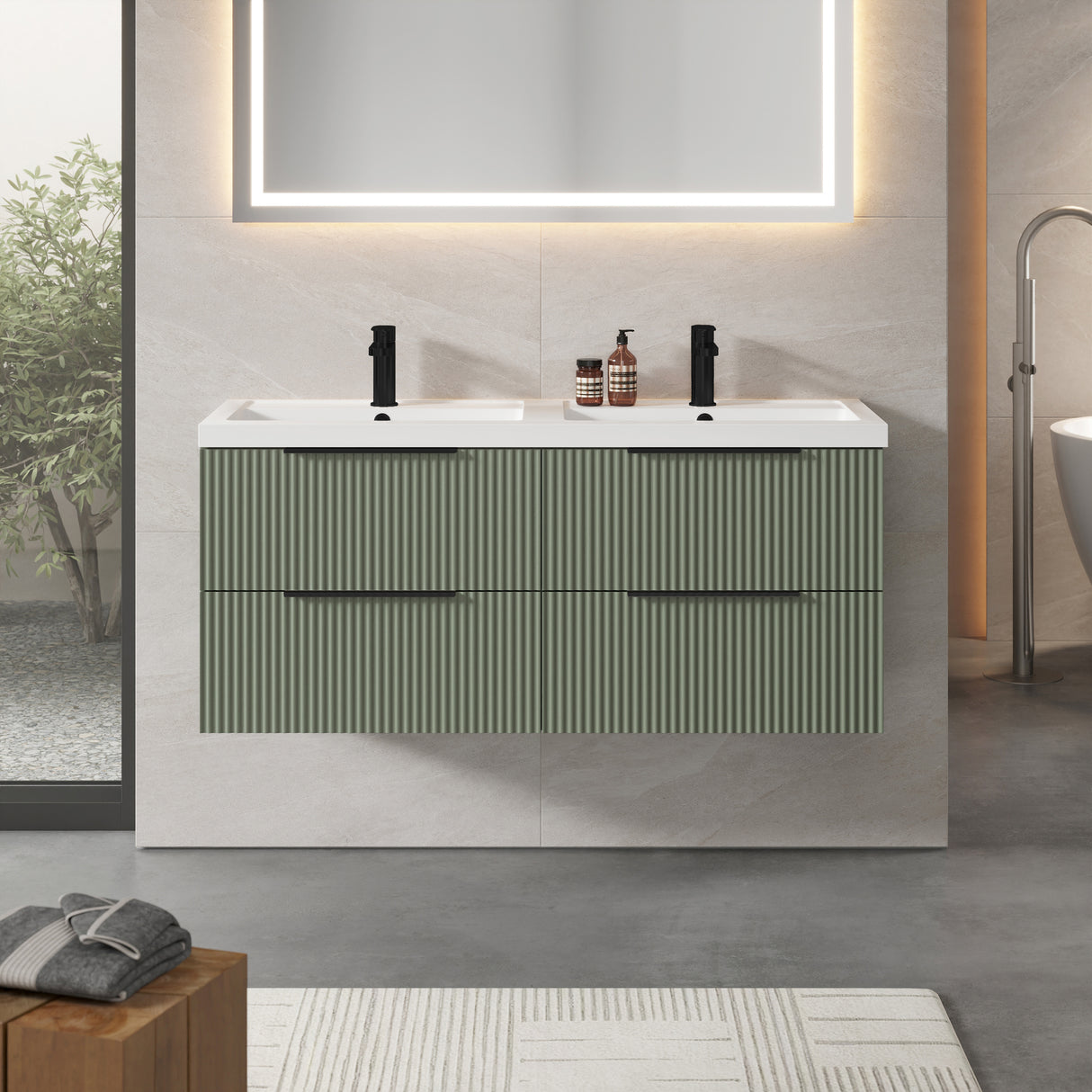 Fluted Front Wall Hung Vanity Basin Unit with Choice of Size, Colour and Handle Options