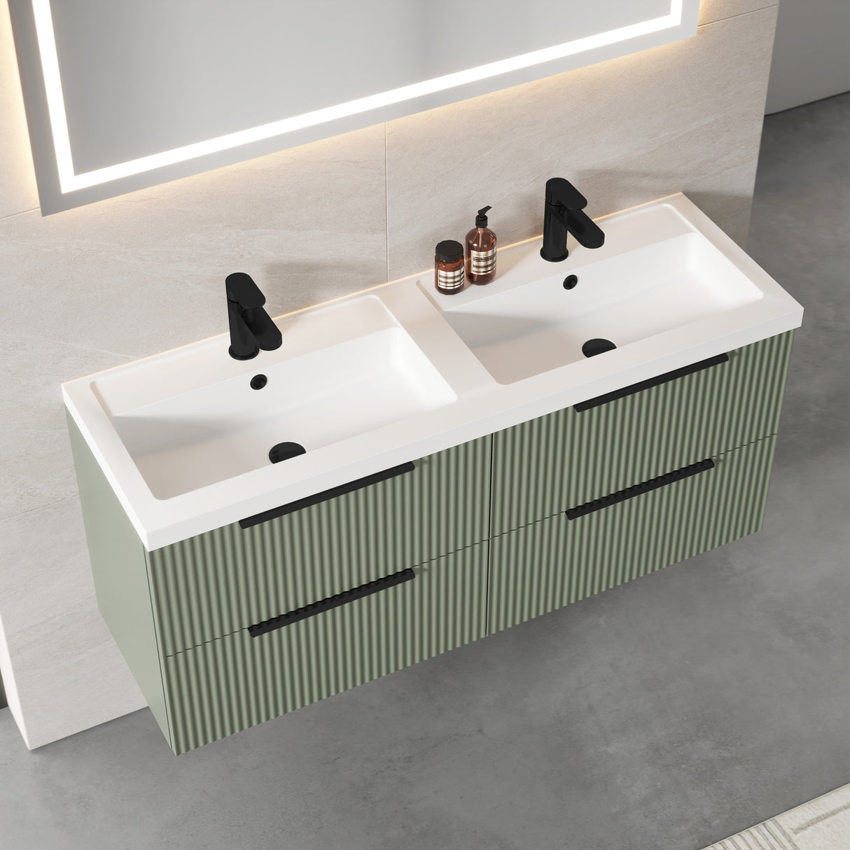 Fluted Front Wall Hung Vanity Basin Unit with Choice of Size, Colour and Handle Options
