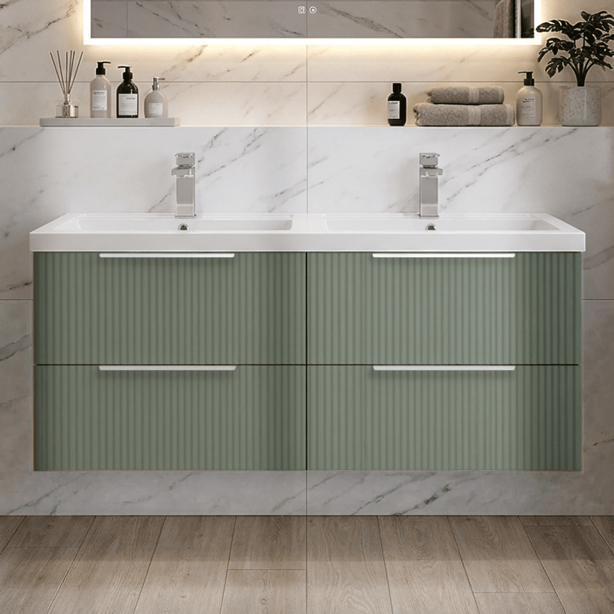 [BFFF893C] Tixall Fluted Front Wall Hung Vanity Basin Unit with Choice of Size, Colour and Handle Options - Silo