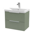 [BFFF893D] Tixall Fluted 2 Drawer Wall Hung Vanity Unit with Thin Edge Basin, Satin Green, 600mm - Cutout