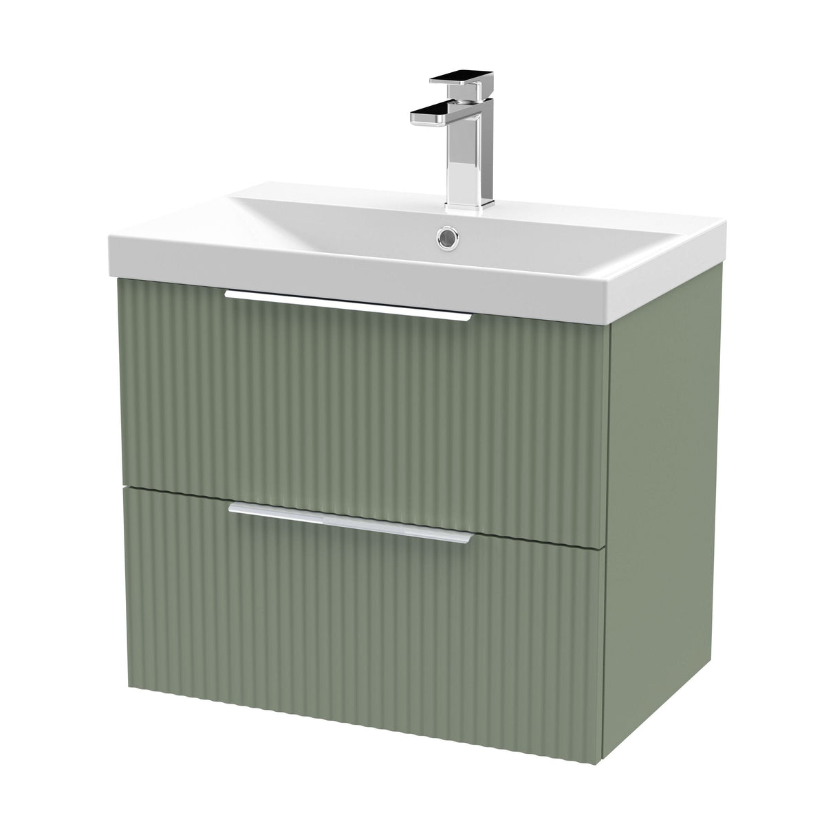 [BFFF893D] Tixall Fluted 2 Drawer Wall Hung Vanity Unit with Thin Edge Basin - Choice of Size and Colour - Cutout
