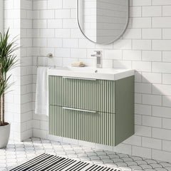 [BFFF893D] Tixall Fluted 2 Drawer Wall Hung Vanity Unit with Thin Edge Basin - Choice of Size and Colour