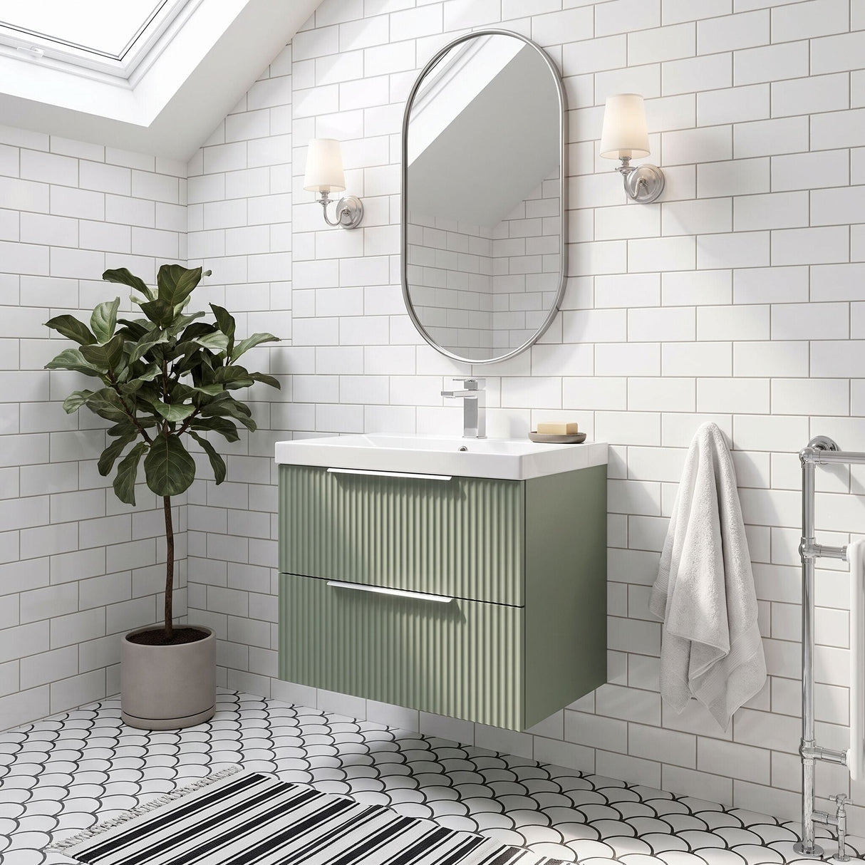 [BFFF893D] Tixall Fluted 2 Drawer Wall Hung Vanity Unit with Thin Edge Basin - Choice of Size and Colour