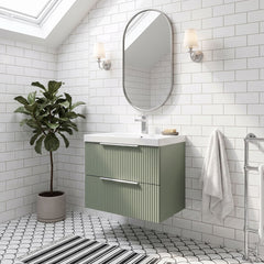 [BFFF893D] Tixall Fluted 2 Drawer Wall Hung Vanity Unit with Thin Edge Basin - Choice of Size and Colour