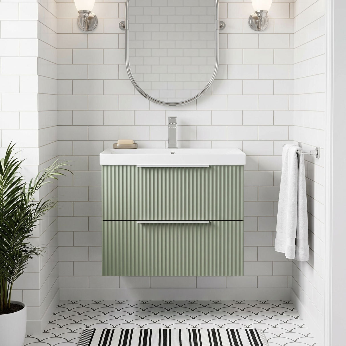 [BFFF893D] Tixall Fluted 2 Drawer Wall Hung Vanity Unit with Thin Edge Basin - Choice of Size and Colour - Silo