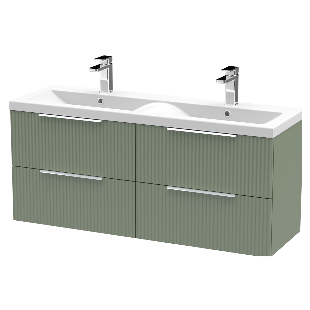 [BFFF893F] Tixall Fluted 4 Drawer Wall Hung Vanity Unit with Double Basin - Choice of Colour - Cutout