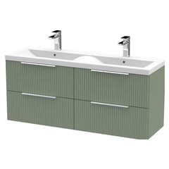 [BFFF893F] Tixall Fluted 4 Drawer Wall Hung Vanity Unit with Double Basin - Choice of Colour - Cutout
