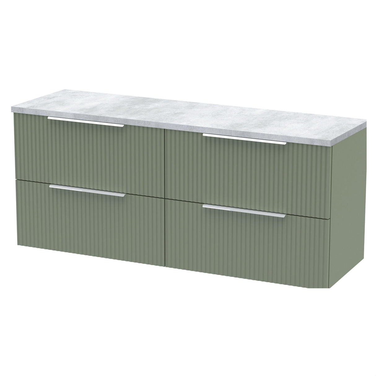 [BFFF893LBG2] Tixall Fluted 4 Drawer Wall Hung Vanity Unit with Bellato Grey Laminate Worktop - Choice of Colour - Cutout