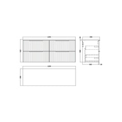 [BFFF893LBG2] Tixall Fluted 4 Drawer Wall Hung Vanity Unit with Bellato Grey Laminate Worktop - Choice of Colour - Technical Drawing