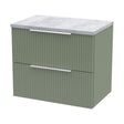 [BFFF893LBG] Tixall Fluted 2 Drawer Wall Hung Vanity Unit with Laminate Worktop, Satin Green, 600mm - Cutout
