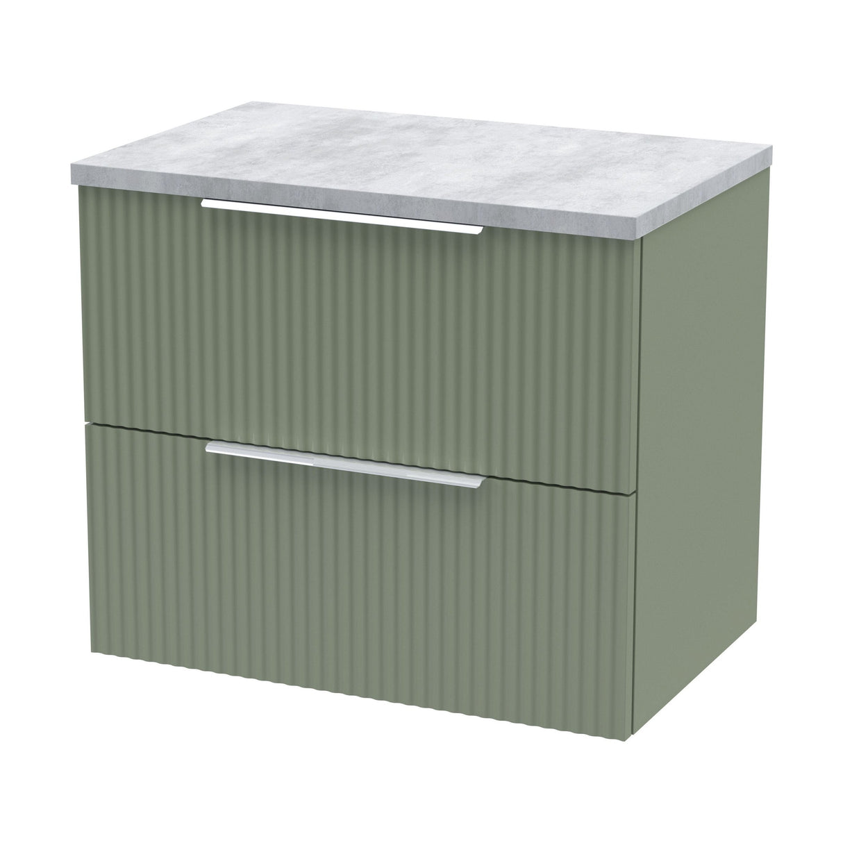 [BFFF893LBG] Tixall Fluted 2 Drawer Wall Hung Vanity Unit with Bellato Grey Laminate Worktop - Choice of Size and Colour - Cutout