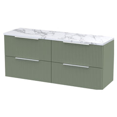 [BFFF893LCM2] Tixall Fluted 4 Drawer Wall Hung Vanity Unit with Carrera Marble Laminate Worktop - Choice of Colour - Cutout