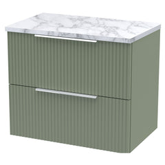 [BFFF893LCM] Tixall Fluted 2 Drawer Wall Hung Vanity Unit with Carrera Marble Laminate Worktop - Choice of Size and Colour - Cutout