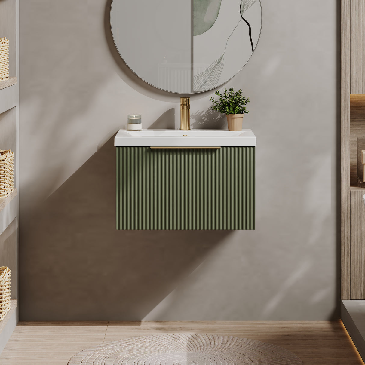 Fluted Front Wall Hung Vanity Basin Unit with Choice of Size, Colour and Handle Options