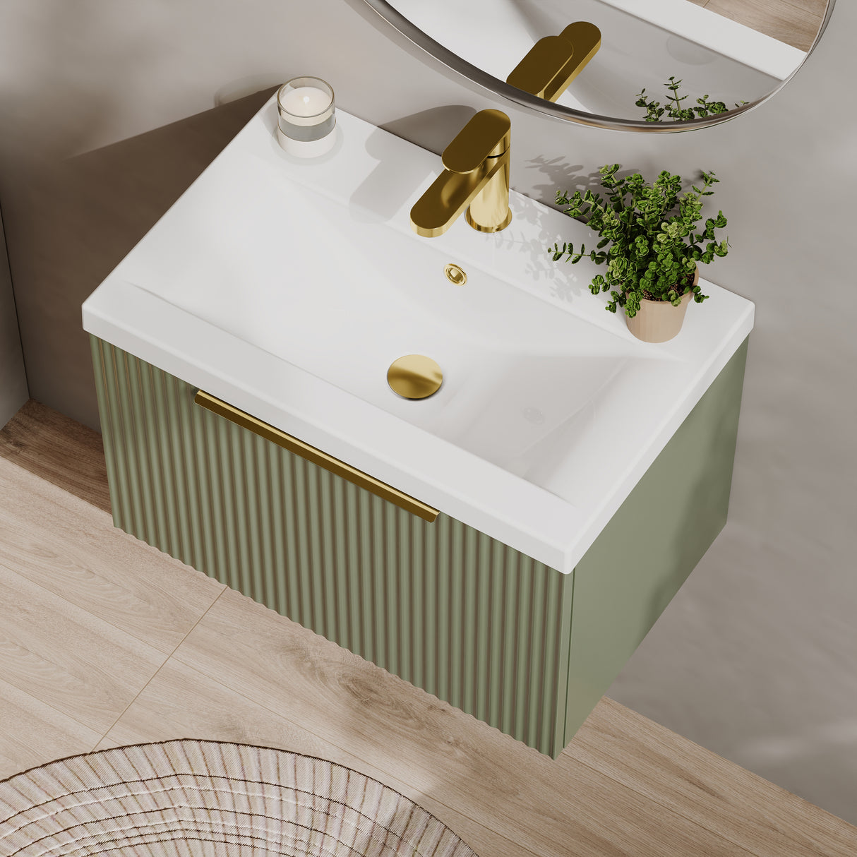 Fluted Front Wall Hung Vanity Basin Unit with Choice of Size, Colour and Handle Options