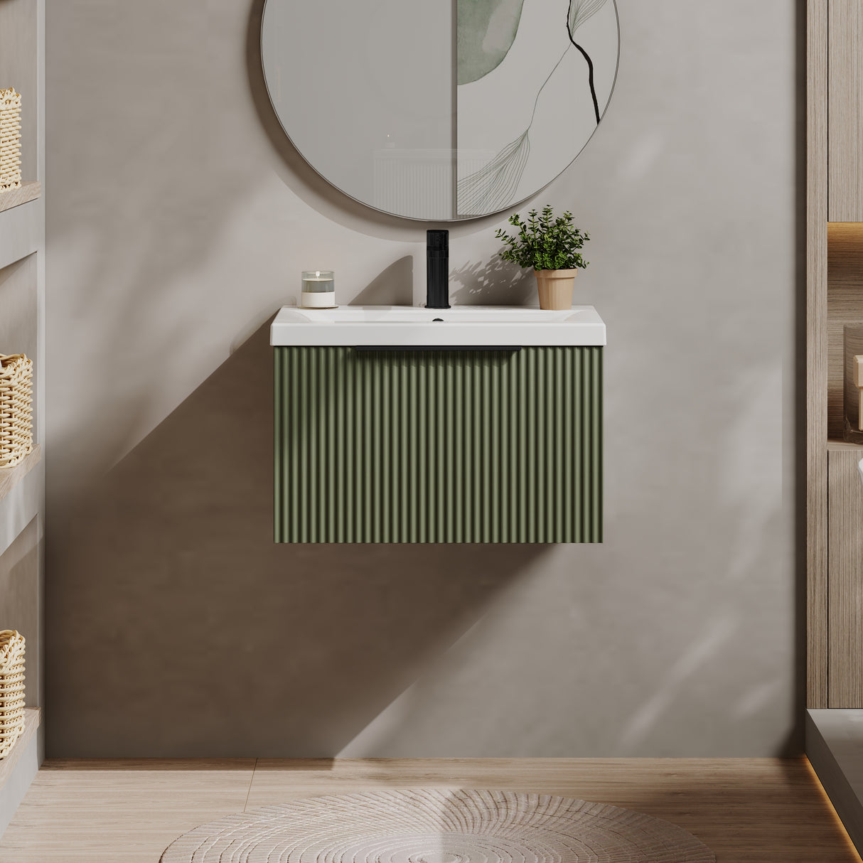 Fluted Front Wall Hung Vanity Basin Unit with Choice of Size, Colour and Handle Options