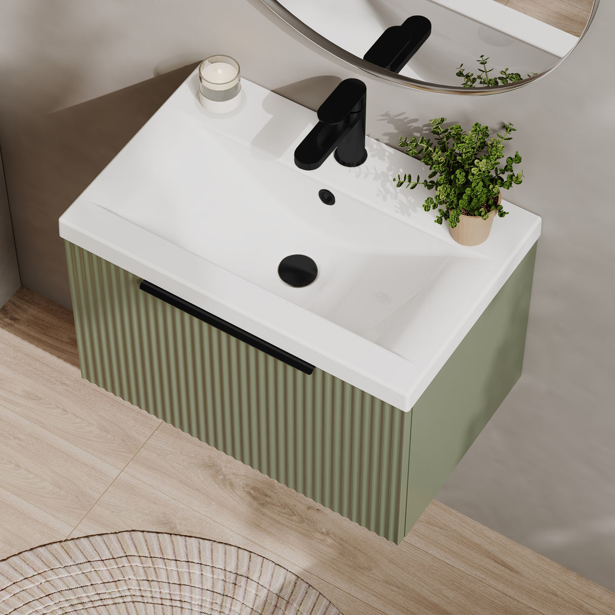Fluted Front Wall Hung Vanity Basin Unit with Choice of Size, Colour and Handle Options