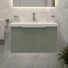 [BFFF894A] Tixall Fluted Front Wall Hung Vanity Basin Unit with Choice of Size, Colour and Handle Options - Silo
