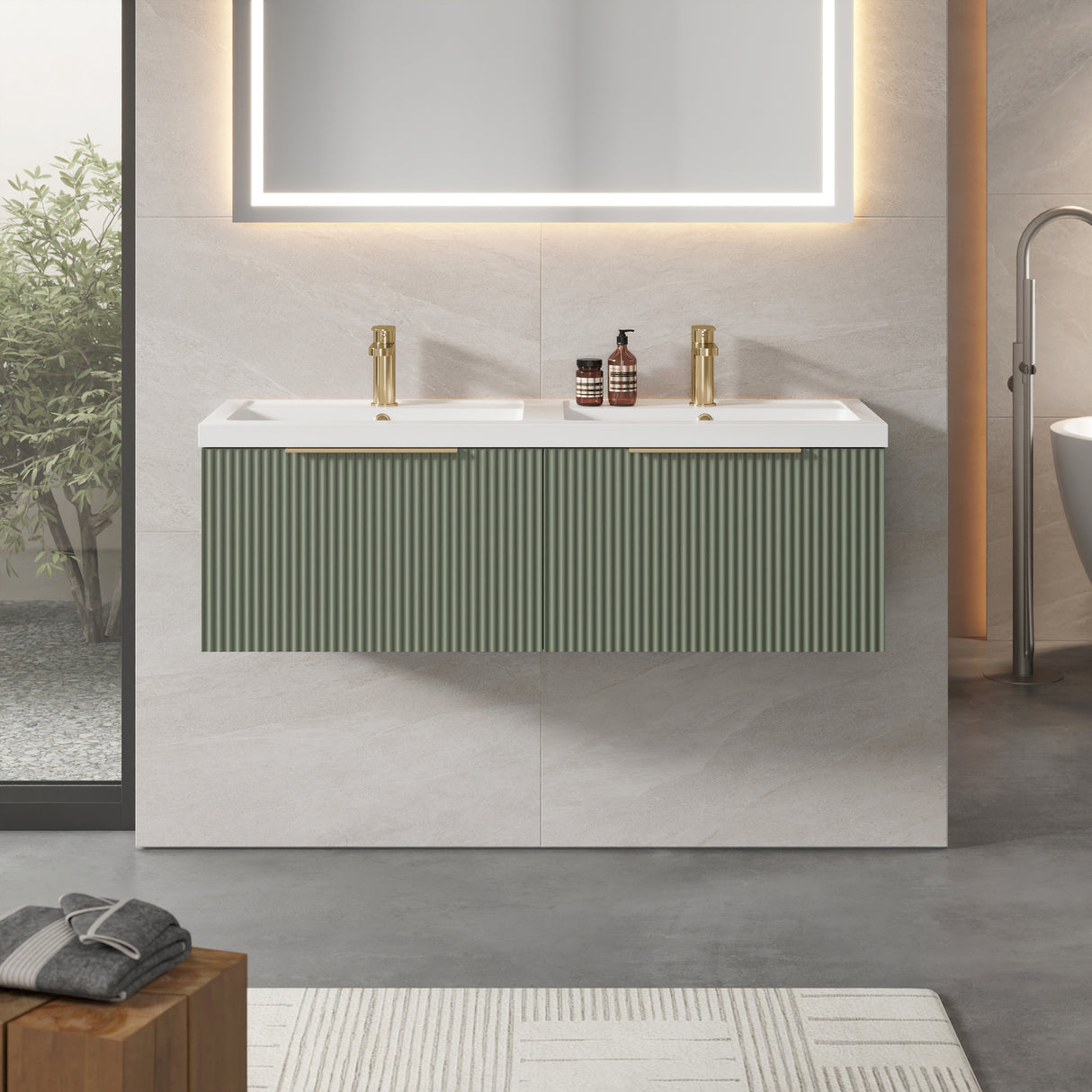 Fluted Front Wall Hung Vanity Basin Unit with Choice of Size, Colour and Handle Options