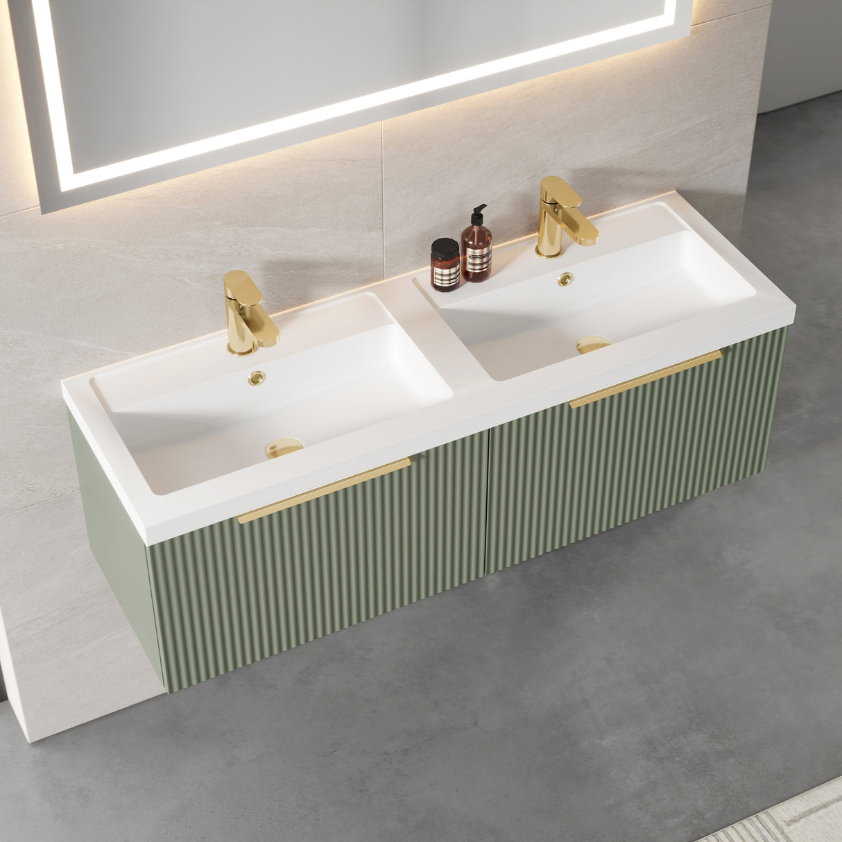Fluted Front Wall Hung Vanity Basin Unit with Choice of Size, Colour and Handle Options