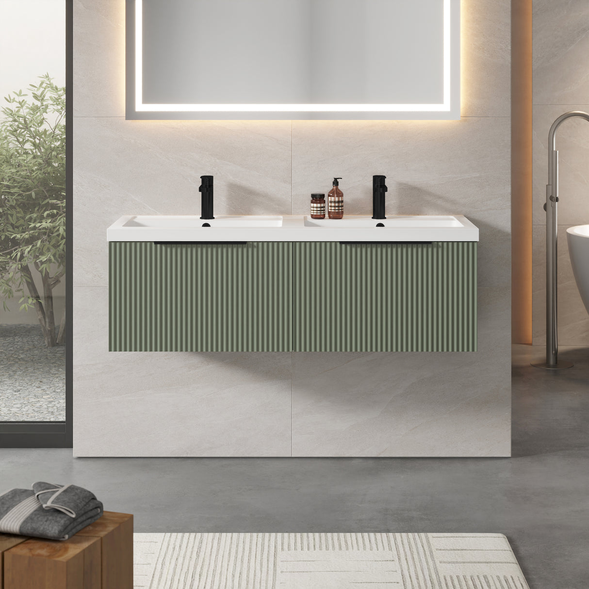 Fluted Front Wall Hung Vanity Basin Unit with Choice of Size, Colour and Handle Options