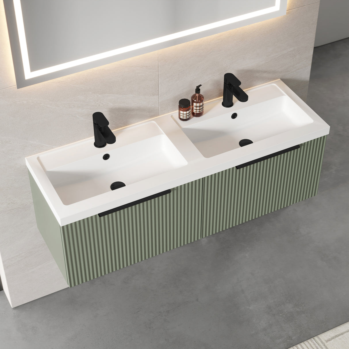 Fluted Front Wall Hung Vanity Basin Unit with Choice of Size, Colour and Handle Options