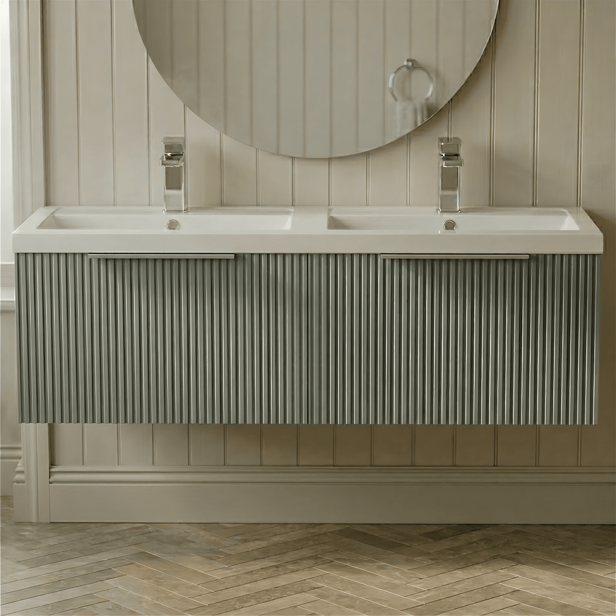 [BFFF894C] Tixall Fluted Front Wall Hung Vanity Basin Unit with Choice of Size, Colour and Handle Options - Silo